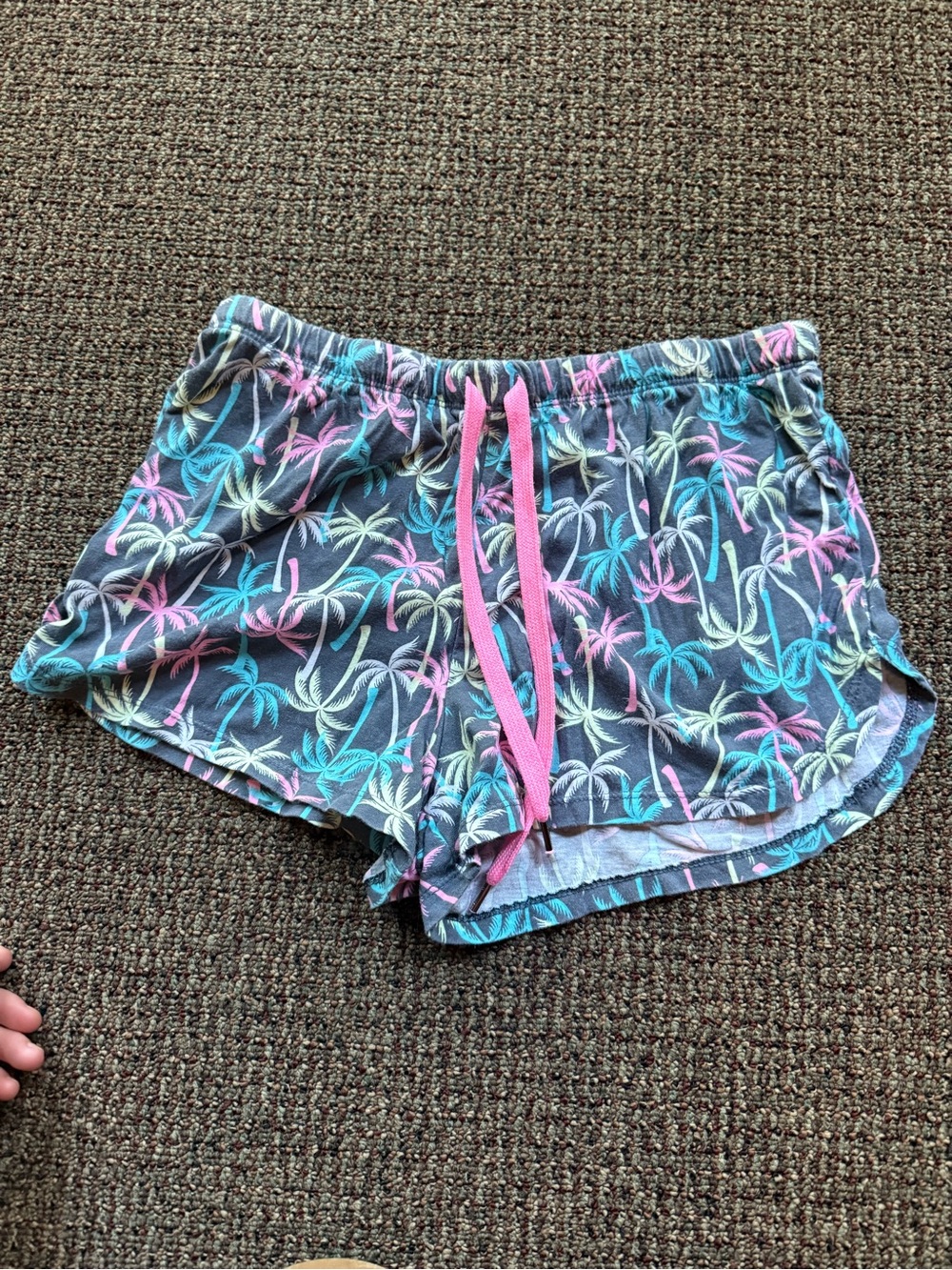 George Gray Palm-Print Athletic Shorts with Pink Drawstring